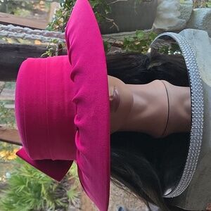 Terramina Cerise Red Formal Wide Brim Hat With Bow And Floral Accent